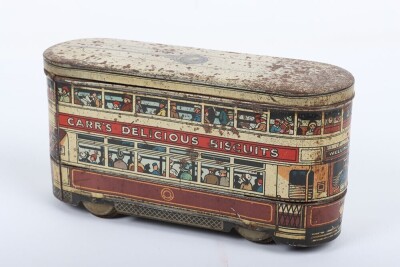 A rare Carr's tinplate London Transport Trolley Bus Biscuit tin, English 1920s, - 2
