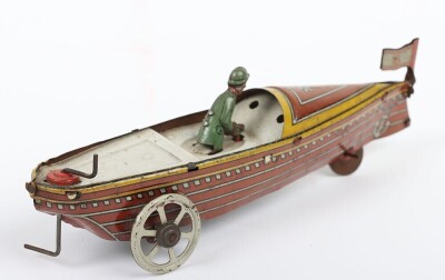 Tinplate Penny toys clockwork Racing boat, German 1920s, - 2
