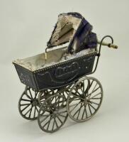 A rare Marklin dark blue tinplate pram doll carriage, German circa 1900,