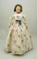 Early George II carved and painted wooden doll, English circa 1750,