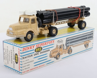 French Dinky Toys 893 Unic Sahara Tractor with Pipe carrier semi-trailer