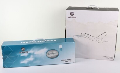 Two Model Airbus A380 Aircraft Desk Models