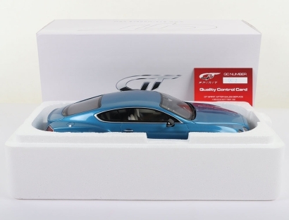 GT Spirit Models Aston Martin Continental GTV8S, metallic blue resin body, highly detailed, 1:18 scale, in near mint pre-owned condition, one wing mirror has been reglued, polystyrene inner, with excellent outer card box.