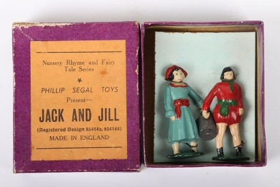 Phillip Segal boxed Jack and Jill Nursery Rhyme lead figures, 1950,