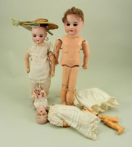 Three German bisque head girl dolls, circa 1910,