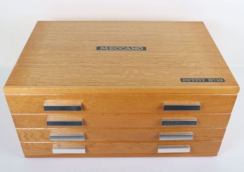 Meccano No.10 outfit in four drawer wooden cabinet, 1970s