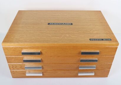 Meccano No.10 outfit in four drawer wooden cabinet, 1970s