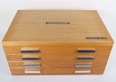 Meccano No.10 outfit in four drawer wooden cabinet, 1970s