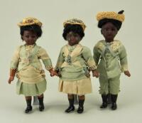 Three miniature black bisque head dolls, German circa 1910,