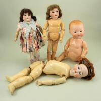 Four bisque head dolls, German and French 1910s/20s,