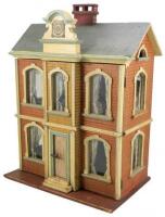Small Moritz Gottschalk Model 10, painted wooden blue roof dolls house with contents, German for the French market, circa 1905,