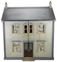 Charming painted blue wooden dolls house and contents, English, circa 1890,