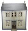 Charming painted blue wooden dolls house and contents, English, circa 1890,
