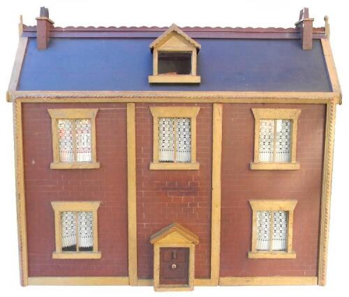A good painted wooden dolls house and contents, English mid 19th century,