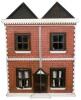 Unusual front and back opening painted red brick wooden dolls house with contents, English 1860s,