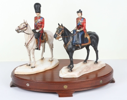 Michael Sutty Porcelain: 1977 Silver Jubilee Trooping Colour Pair of Figures