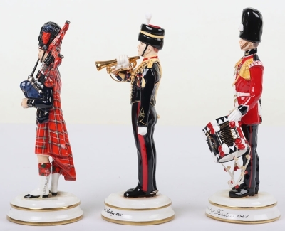 3 Michael Sutty Porcelain Figures: Scots Guards Piper, RA Bugler & Fusiliers Drummer - 2