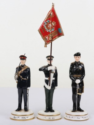 3 Michael Sutty Porcelain Figures: Royal Horse Artillery, Last Parade 5th Dragoon Guards, Tank Regt