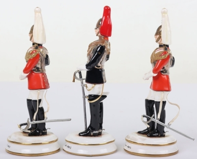 3 Michael Sutty Porcelain Figures: Life Guards Troopers & Blues and Royals Officer. - 2