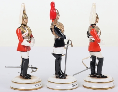 3 Michael Sutty Porcelain Figures: Life Guards Troopers & Blues and Royals Officer. - 4