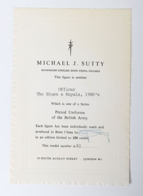 3 Michael Sutty Porcelain Figures: Life Guards Troopers & Blues and Royals Officer. - 8