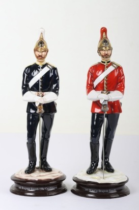 2 Michael Sutty Porcelain Figures: 1st & 6th Dragoon Guards Officers c1914