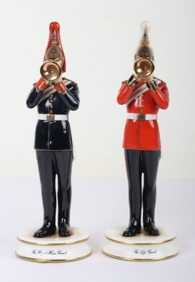 2 Michael Sutty Porcelain Figures: Life Guards & Blues and Royals Trumpeters.
