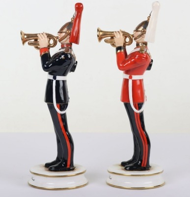 2 Michael Sutty Porcelain Figures: Life Guards & Blues and Royals Trumpeters. - 2