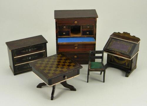 Waltershausen dolls house furniture, German circa 1880,