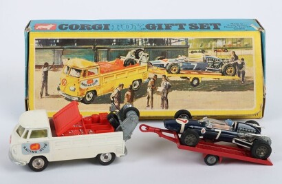 Vintage Corgi Toys Gift Set 6 Volkswagen Breakdown Truck with Trailer and Cooper-Maserati F/1 boxed.