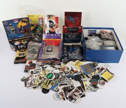 Large Quantity of Vintage and Modern Batman Trading cards and Pogs.