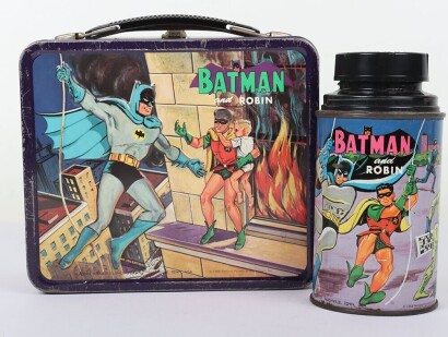 Scarce Vintage 1966 Batman and Robin Aladdin Thermos Flask and Lunchbox.
