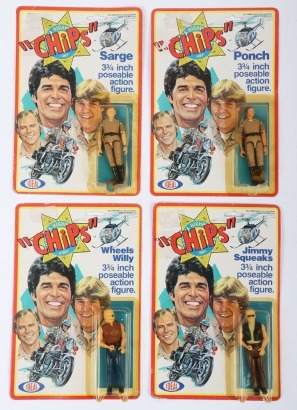 Four Vintage Chips Action Figures moc carded Ideal.