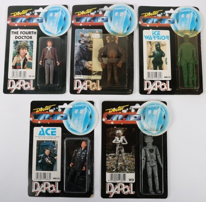 Five Vintage Doctor Who Dapol carded moc action figures.