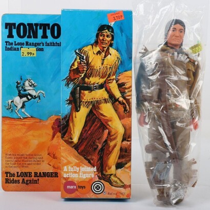 Vintage Lone Ranger rides again Tonto Action Figure Marx Toys Boxed.