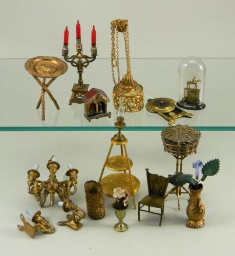 Gilt metal dolls house miniatures, German 1880s-90s,