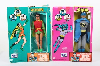 Two Vintage Mego Burbank Toys World's Greatest Super Heroes Action Figures Boxed.