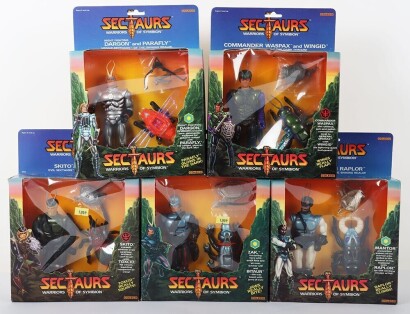 Five Vintage Sectaurs Warriors of Symbion Action Figures boxed Coleco.