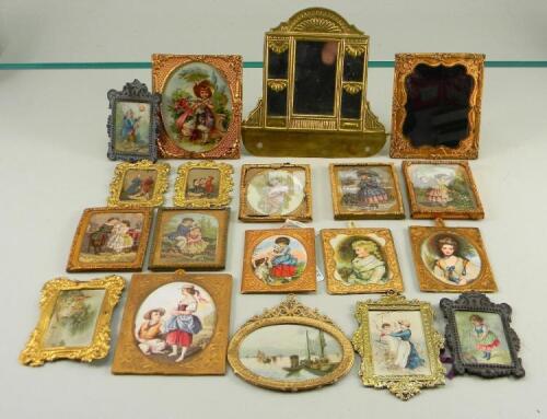 Collection of gilt metal framed pictures and mirrors, German late 19th early 20th century,