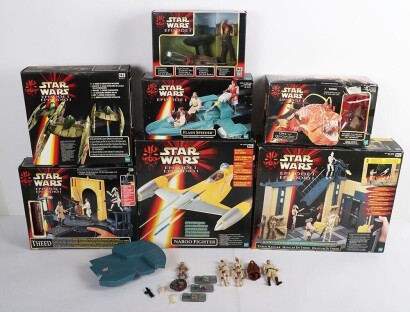 Collection Of Star Wars The Phantom Menace Action Figures Vehicles and Playsets.
