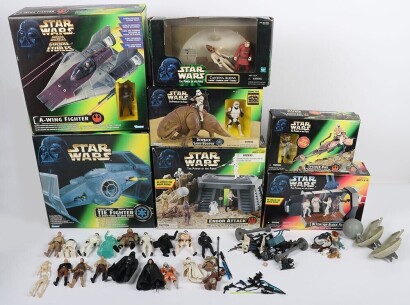 Seven Boxed Star Wars The Power of the Force Modern Playsets, Vehicles and Action Figures.