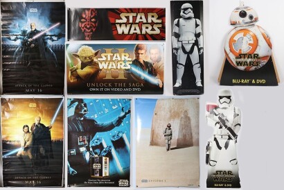 Collection of Modern Star Wars Promotional Posters and Shop POS Displays.