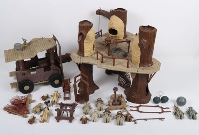 Vintage Star Wars Ewok Village Playset with Battle Wagon and Action Figures.