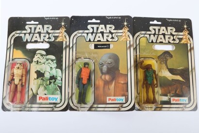 Three Vintage Star Wars Action Figures with Original Packaging Palitoy.