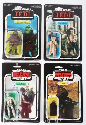 Four Vintage Star Wars Carded Moc Action Figures Palitoy and Kenner.