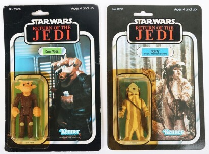 Two Vintage Star Wars Return of the Jedi Action Figures moc carded Kenner.