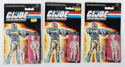 Three Vintage Action Force Gi Joe Avalanche Action Figures moc carded.