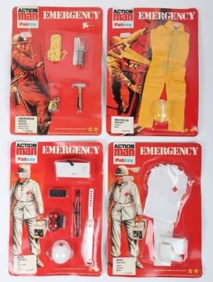 Four Vintage Action Man Emergency Carded Outfits Palitoy.