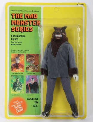 Vintage The Mad Monster Series 1902 Wolfman Lion Rock Doll carded moc boxed.