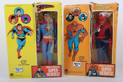 Two Vintage Mego Burbank Toys World's Greatest Super Heroes Action Figures Boxed.